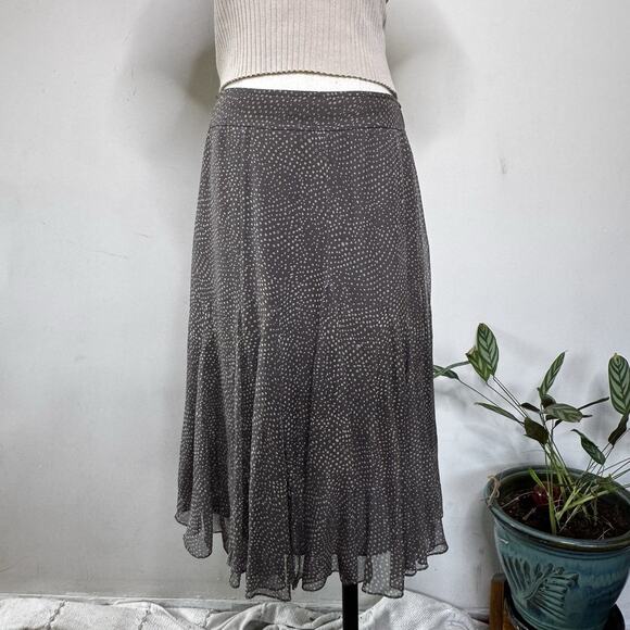 Vintage 90s Brown Silk Polka Dot Layered Midi Skirt Full Indie Grunge Fairy 6 P - Picture 1 of 6